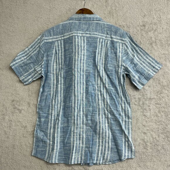 NEW Weatherproof Vintage Men's M Striped Linen Blend Short Sleeve Shirt Blue - Picture 5 of 7